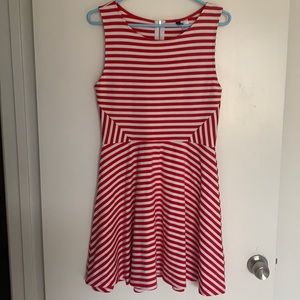 H&M red stripe skater dress medium